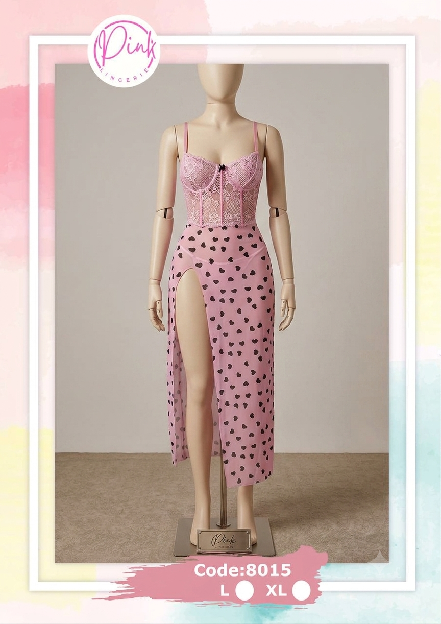 لباسخواب بلند پیراهنی فنردار برند PINK کد 8015 (سایز L/XL)