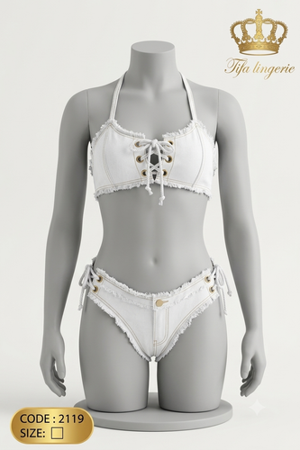 ست فانتزی زنانه طرح جین سفید کد 3366 (سایز L و XL)