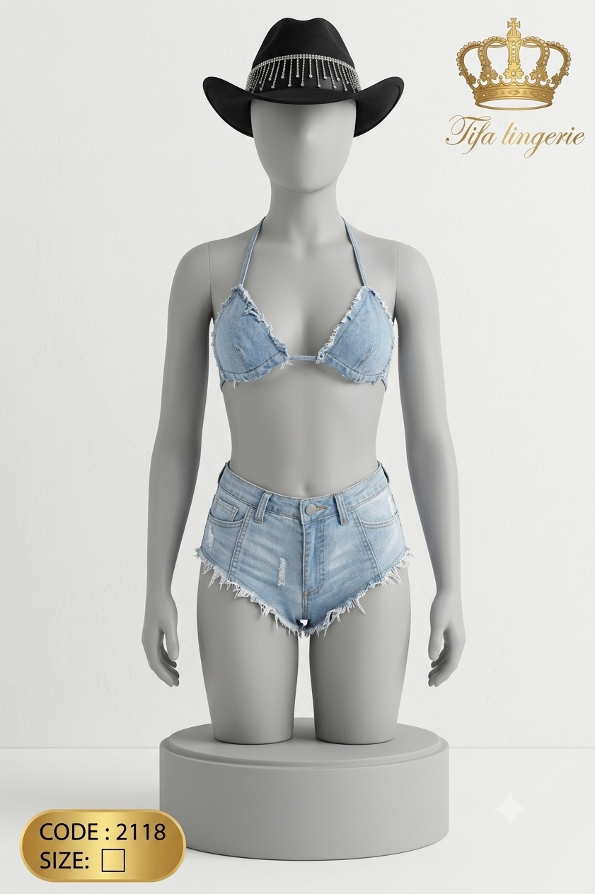 ست فانتزی زنانه طرح جین آبی کد 3356 (سایز L و XL)