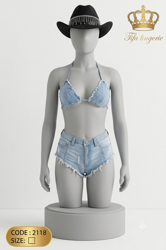 ست فانتزی زنانه طرح جین آبی کد 3356 (سایز L و XL)
