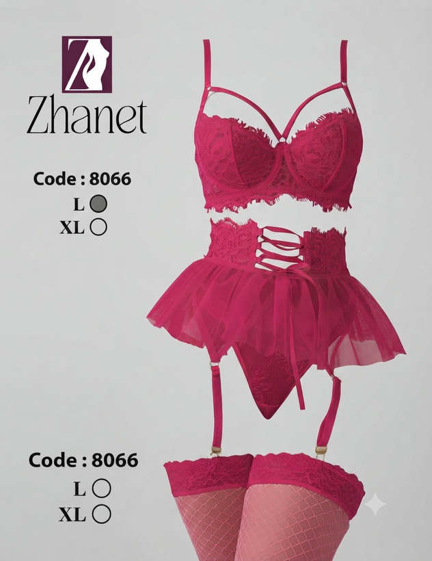 ست لباس خواب دامندار فنردار جورابدار کد 8066 (سایز L/XL)
