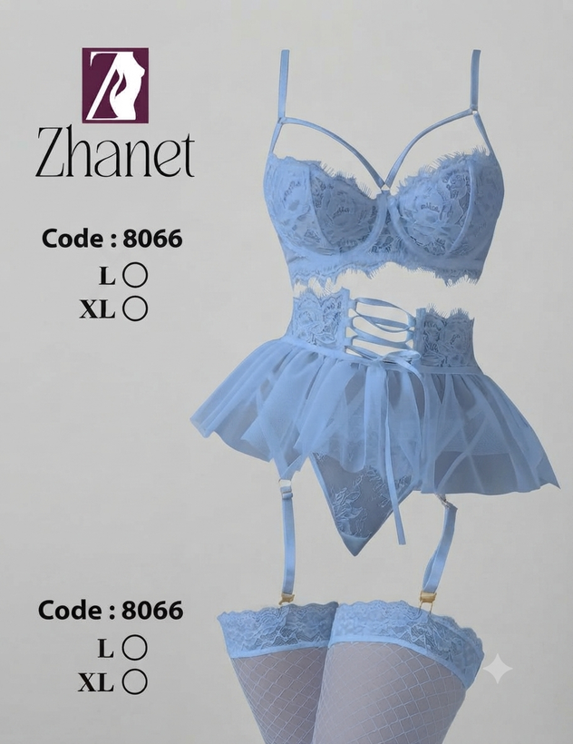 ست لباس خواب دامندار فنردار جورابدار کد 8066 (سایز L/XL)