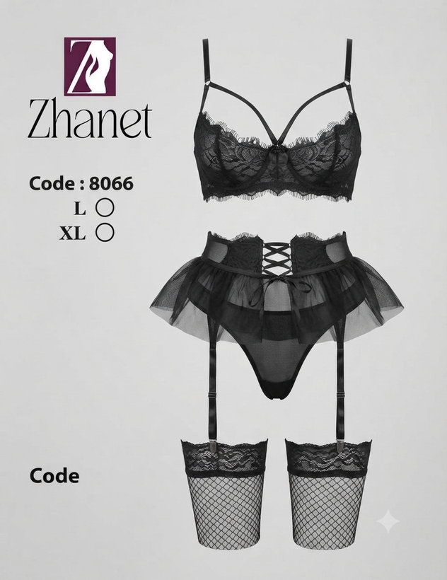 ست لباس خواب دامندار فنردار جورابدار کد 8066 (سایز L/XL)